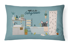 Load image into Gallery viewer, Black French Bulldog in Bathtub Canvas Fabric Decorative Pillow CK7436PW1216