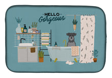 Load image into Gallery viewer, Black Silver Miniature Schnauzer in Bathtub Dish Drying Mat – Absorbent, Artistic Kitchen Essentials CK7474DDM