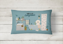 Load image into Gallery viewer, Bichon Frise in Bathtub Canvas Fabric Decorative Pillow CK7497PW1216