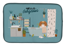 Load image into Gallery viewer, Red White Pekingese in Bathtub Dish Drying Mat – Absorbent, Artistic Kitchen Essentials CK7525DDM