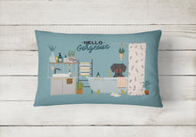 Load image into Gallery viewer, Black Tan Dachshund in Bathtub Canvas Fabric Decorative Pillow CK7554PW1216