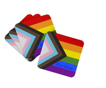 Load image into Gallery viewer, Gay Pride Progress Pride All are Welcome Foam Coaster