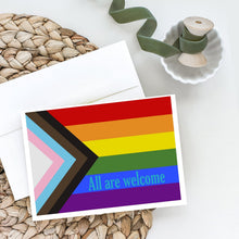 Load image into Gallery viewer, Gay Pride Progress Pride All are Welcome Greeting Cards -  Blank Note Cards – 8-Pack of Artist-Designed Cards with Envelopes