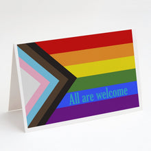 Load image into Gallery viewer, Gay Pride Progress Pride All are Welcome Greeting Cards -  Blank Note Cards – 8-Pack of Artist-Designed Cards with Envelopes