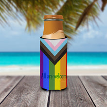 Load image into Gallery viewer, Gay Pride Progress Pride All are Welcome  Hugger for slim cans