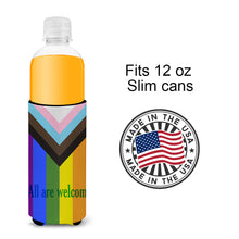 Load image into Gallery viewer, Gay Pride Progress Pride All are Welcome  Hugger for slim cans