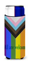 Load image into Gallery viewer, Gay Pride Progress Pride All are Welcome  Hugger for slim cans