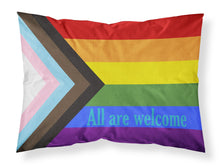 Load image into Gallery viewer, Gay Pride Progress Pride All are Welcome Fabric Standard Pillowcase – Artistic Decorative Front, White Back