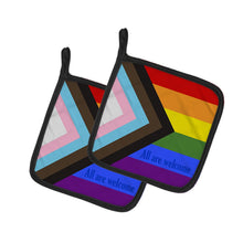 Load image into Gallery viewer, Gay Pride Progress Pride All are Welcome Pot Holders - Set of 2 - Heat-Resistant Kitchen Essentials