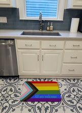 Load image into Gallery viewer, Gay Pride Progress Pride All are Welcome Machine Washable Memory Foam Mat