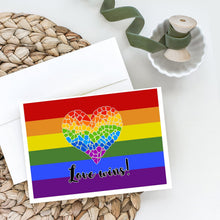 Load image into Gallery viewer, Gay Pride Love Wins Mosaic Heart Greeting Cards -  Blank Note Cards – 8-Pack of Artist-Designed Cards with Envelopes