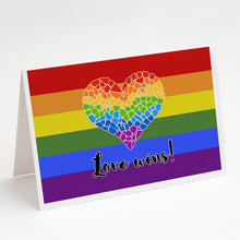 Load image into Gallery viewer, Gay Pride Love Wins Mosaic Heart Greeting Cards -  Blank Note Cards – 8-Pack of Artist-Designed Cards with Envelopes