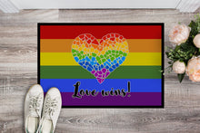 Load image into Gallery viewer, Gay Pride Love Wins Mosaic Heart Doormat - 18x27 Decorative Floor Mat – Indoor/Outdoor Rug with Artistic Flair