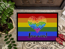 Load image into Gallery viewer, Gay Pride Love Wins Mosaic Heart Doormat - 18x27 Decorative Floor Mat – Indoor/Outdoor Rug with Artistic Flair
