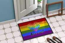 Load image into Gallery viewer, Gay Pride Love Wins Mosaic Heart Doormat - 18x27 Decorative Floor Mat – Indoor/Outdoor Rug with Artistic Flair