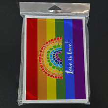 Load image into Gallery viewer, Gay Pride Love is Love Mosaic Rainbow Greeting Cards -  Blank Note Cards – 8-Pack of Artist-Designed Cards with Envelopes