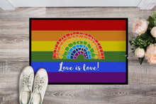 Load image into Gallery viewer, Gay Pride Love is Love Mosaic Rainbow Doormat - 24x36 Decorative Floor Mat – Indoor/Outdoor Rug with Artistic Flair