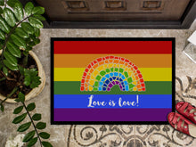 Load image into Gallery viewer, Gay Pride Love is Love Mosaic Rainbow Doormat - 24x36 Decorative Floor Mat – Indoor/Outdoor Rug with Artistic Flair
