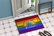 Load image into Gallery viewer, Gay Pride Love is Love Mosaic Rainbow Doormat - 24x36 Decorative Floor Mat – Indoor/Outdoor Rug with Artistic Flair
