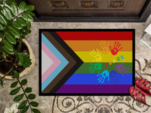 Load image into Gallery viewer, Gay Pride Peace Hands Progress Pride Doormat - 24x36 Decorative Floor Mat – Indoor/Outdoor Rug with Artistic Flair