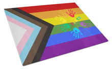 Load image into Gallery viewer, Gay Pride Peace Hands Progress Pride Glass Cutting Boards – Durable, Decorative Kitchen Art Large