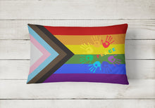 Load image into Gallery viewer, Gay Pride Peace Hands Progress Pride Canvas Fabric Decorative Pillow