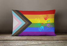 Load image into Gallery viewer, Gay Pride Peace Hands Progress Pride Canvas Fabric Decorative Pillow