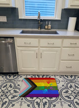 Load image into Gallery viewer, Gay Pride Peace Hands Progress Pride Machine Washable Memory Foam Mat