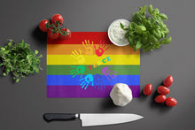 Load image into Gallery viewer, Gay Pride Peace Hands Glass Cutting Boards – Durable, Decorative Kitchen Art Large