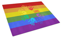 Load image into Gallery viewer, Gay Pride Love Hands Glass Cutting Boards – Durable, Decorative Kitchen Art Large