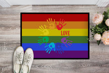 Load image into Gallery viewer, Gay Pride Love Hands Doormat - 18x27 Decorative Floor Mat – Indoor/Outdoor Rug with Artistic Flair