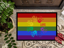 Load image into Gallery viewer, Gay Pride Love Hands Doormat - 18x27 Decorative Floor Mat – Indoor/Outdoor Rug with Artistic Flair