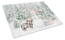 Load image into Gallery viewer, Dachshund Black and Tan Standing with Christmas Presents Glass Cutting Boards – Durable, Decorative Kitchen Art Large