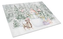 Load image into Gallery viewer, Dachshund Chocolate with Christmas Presents Glass Cutting Boards – Durable, Decorative Kitchen Art Large