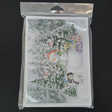 Load image into Gallery viewer, Cavalier King Charles Spaniel Tricolor Puppy with Christmas Presents Greeting Cards -  Blank Note Cards – 8-Pack of Artist-Designed Cards with Envelopes