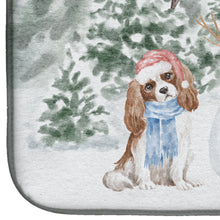 Load image into Gallery viewer, Cavalier King Charles Spaniel Blenheim with Christmas Presents Dish Drying Mat – Absorbent, Artistic Kitchen Essentials