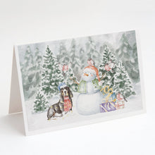 Load image into Gallery viewer, Basset Hound Black White and Tan with Christmas Presents Greeting Cards -  Blank Note Cards – 8-Pack of Artist-Designed Cards with Envelopes