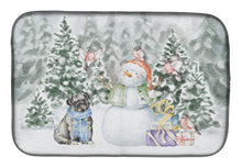 Load image into Gallery viewer, Pug Black Sitting with Christmas Presents Dish Drying Mat – Absorbent, Artistic Kitchen Essentials