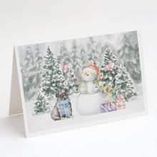 Load image into Gallery viewer, Pug Black Sitting with Christmas Presents Greeting Cards -  Blank Note Cards – 8-Pack of Artist-Designed Cards with Envelopes
