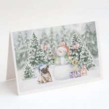Load image into Gallery viewer, Pug Fawn Sitting with Christmas Presents Greeting Cards -  Blank Note Cards – 8-Pack of Artist-Designed Cards with Envelopes