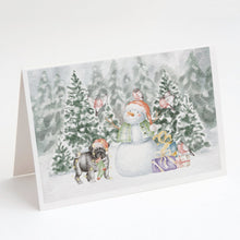 Load image into Gallery viewer, Pug Black Standing with Christmas Presents Greeting Cards -  Blank Note Cards – 8-Pack of Artist-Designed Cards with Envelopes
