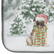 Load image into Gallery viewer, Pug Fawn Smiling with Christmas Presents Dish Drying Mat – Absorbent, Artistic Kitchen Essentials