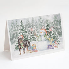 Load image into Gallery viewer, Rottweiler Standing with Christmas Presents Greeting Cards -  Blank Note Cards – 8-Pack of Artist-Designed Cards with Envelopes
