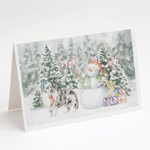 Load image into Gallery viewer, Sheltie/Shetland Sheepdog Blue Merle Standing with Christmas Presents Greeting Cards -  Blank Note Cards – 8-Pack of Artist-Designed Cards with Envelopes