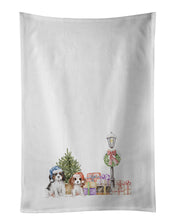 Load image into Gallery viewer, Cavalier King Charles Spaniel Puppy Duo with Christmas Wonderland White Kitchen Towel Set of 2