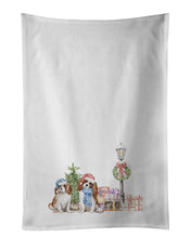 Load image into Gallery viewer, Cavalier King Charles Spaniel Blenheim Duo with Christmas Wonderland White Kitchen Towel Set of 2