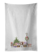 Load image into Gallery viewer, Basset Hound Adult and Puppy with Christmas Wonderland White Kitchen Towel Set of 2