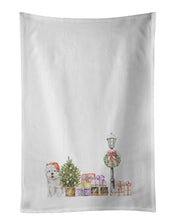 Load image into Gallery viewer, West Highland White Terrier Smiling with Christmas Wonderland White Kitchen Towel Set of 2