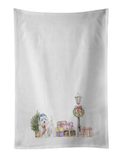 Load image into Gallery viewer, West Highland White Terrier Holding Stocking White Kitchen Towel Set of 2