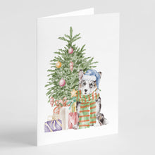 Load image into Gallery viewer, Christmas Cardigan Corgi Blue Merle Greeting Cards -  Blank Note Cards – 8-Pack of Artist-Designed Cards with Envelopes